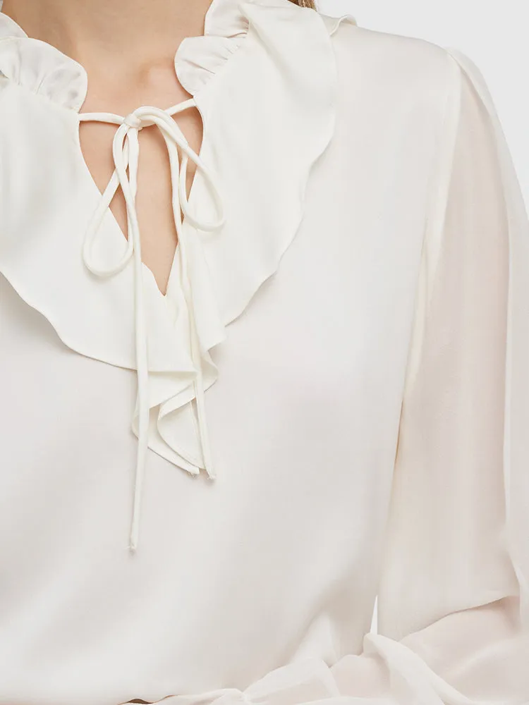 22 Momme Mulberry Silk Ruffle Collar Women Shirt