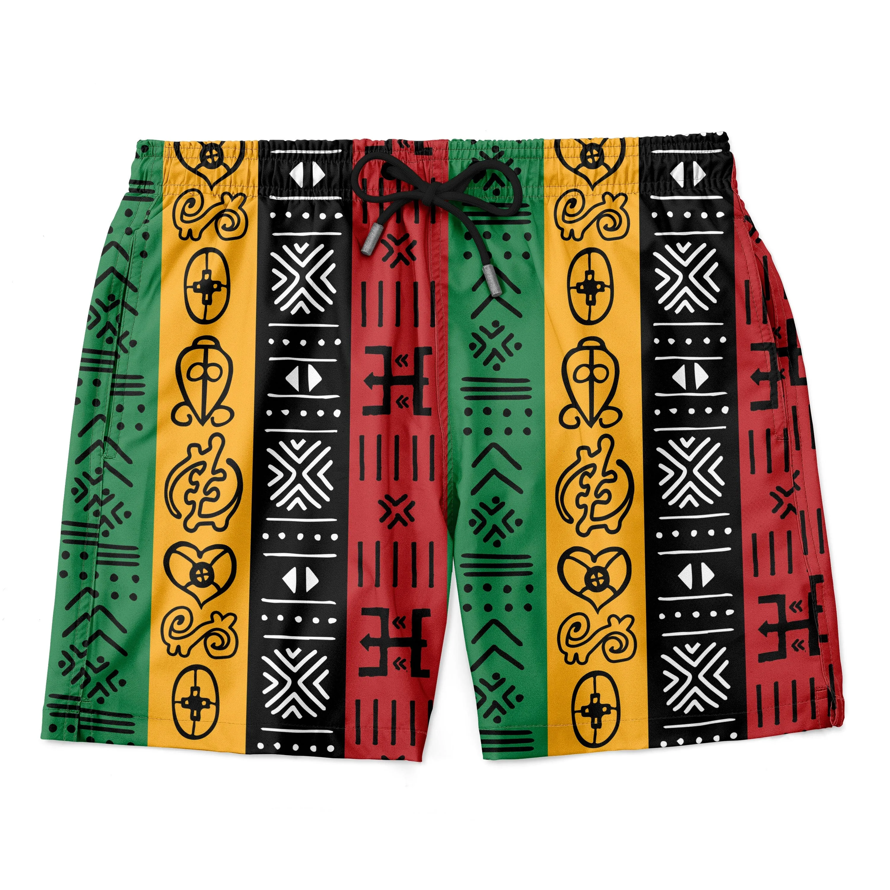 African Symbols in Pan African Colors Hawaiian Shirt and Shorts Set