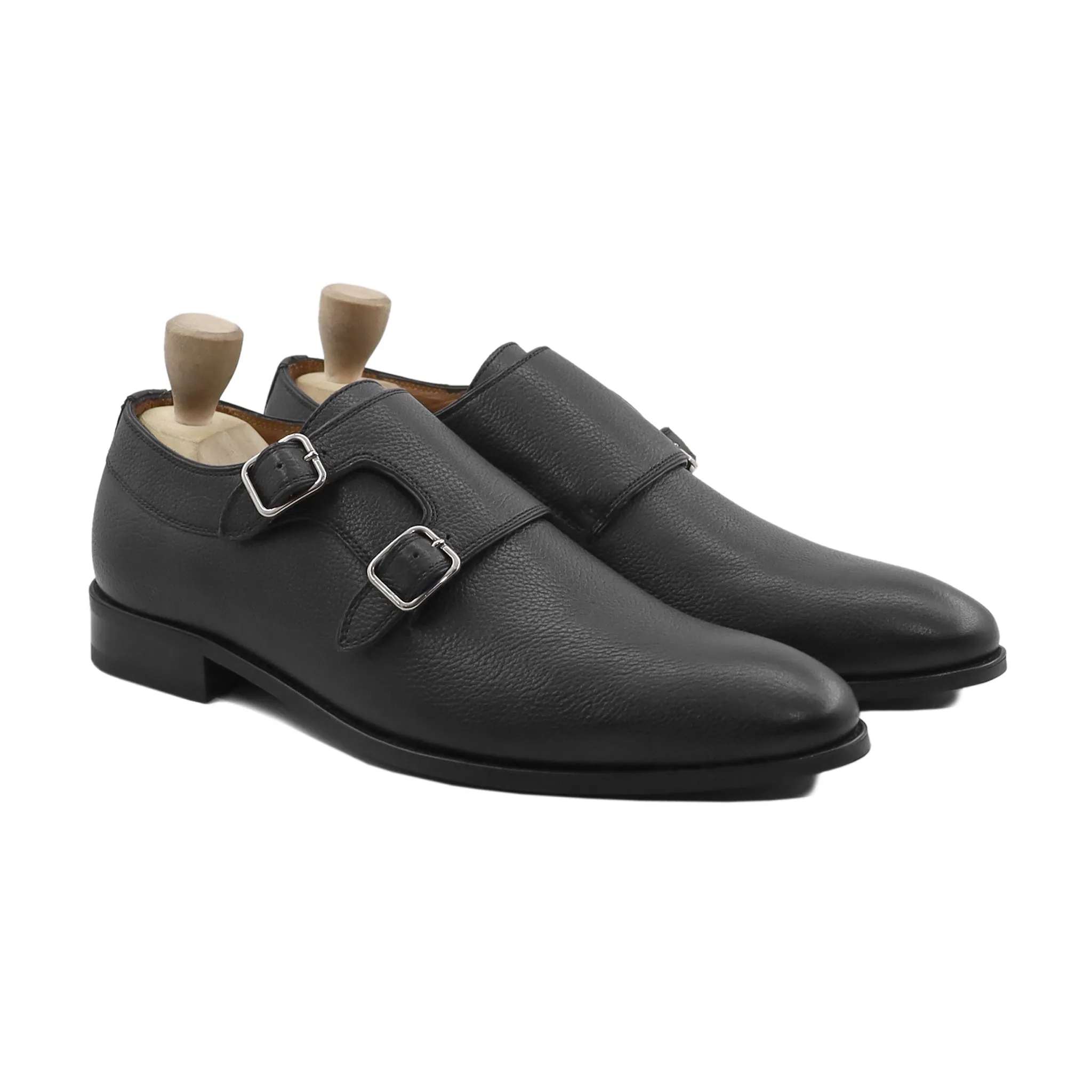 AKRANES - BLACK PEBBLE GRAIN DOUBLE MONKSTRAP