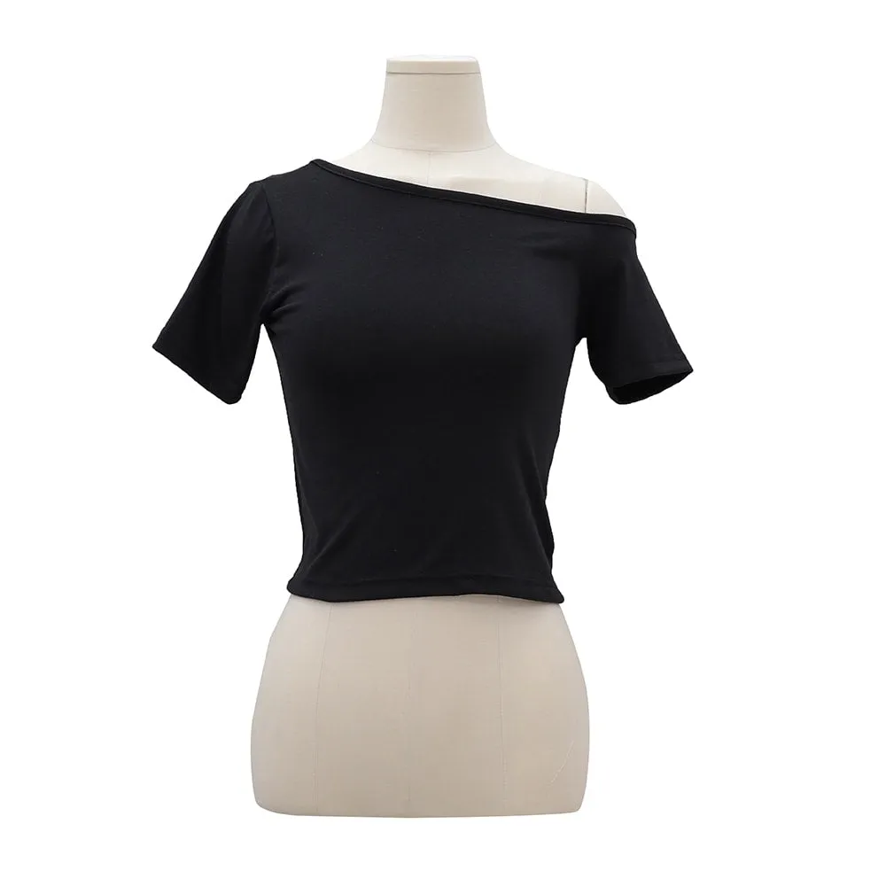 Asymmetrical Shoulderless Daily T-shirt OA13