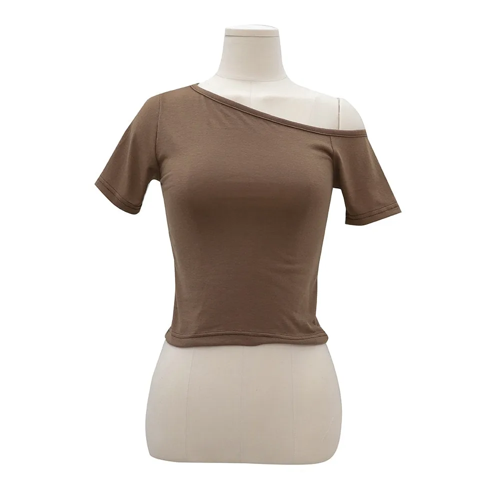 Asymmetrical Shoulderless Daily T-shirt OA13