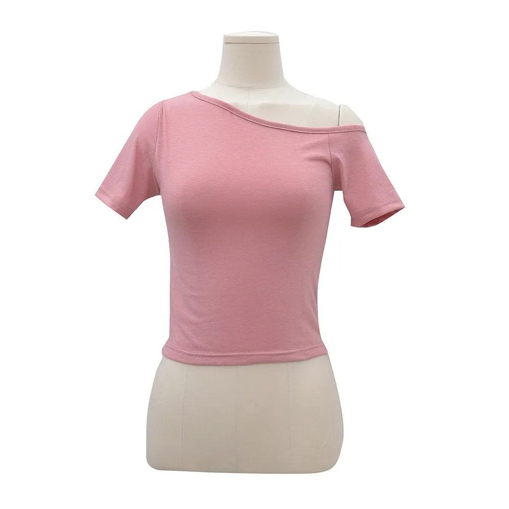 Asymmetrical Shoulderless Daily T-shirt OA13