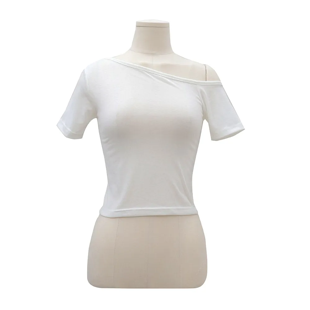 Asymmetrical Shoulderless Daily T-shirt OA13