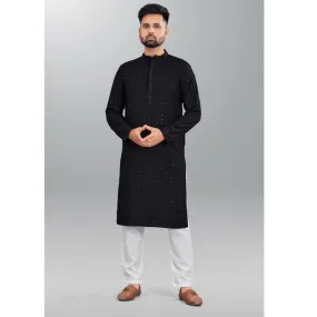 Beautiful Mens Chikankari Long Black Kurta