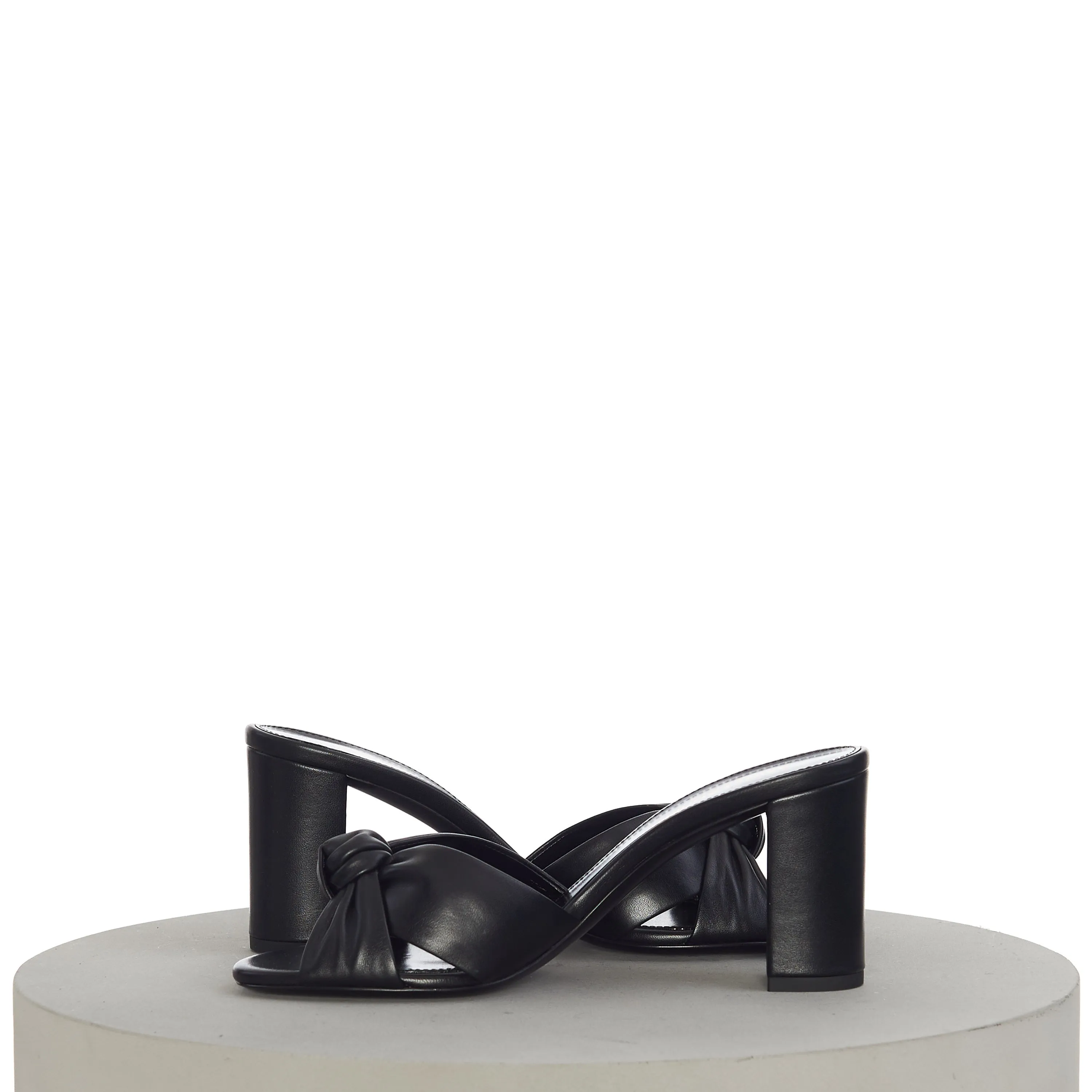 Bianca Mules With Crisscrossed Front Tied Knit In Black Leather