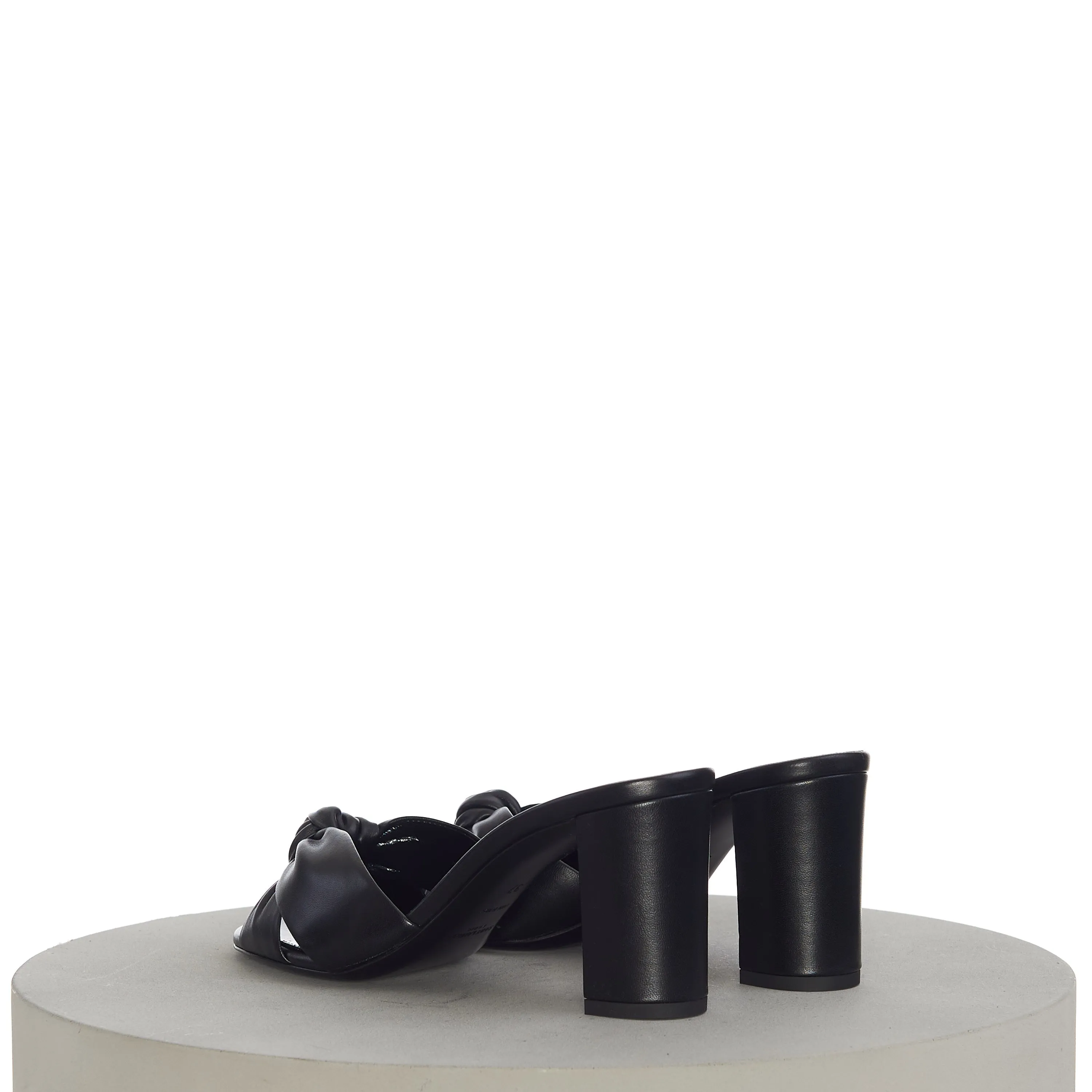 Bianca Mules With Crisscrossed Front Tied Knit In Black Leather