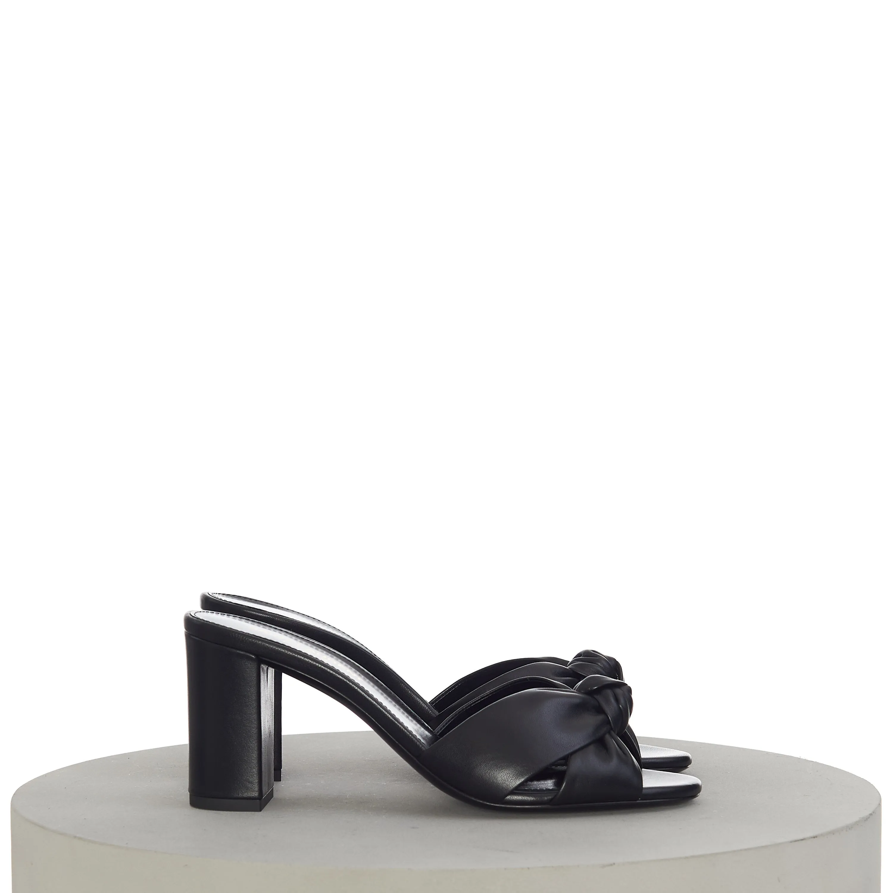 Bianca Mules With Crisscrossed Front Tied Knit In Black Leather