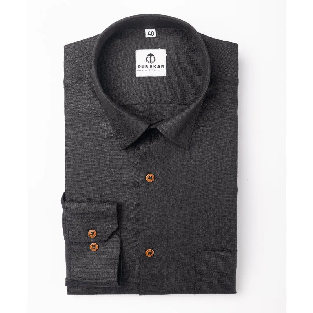 Black Color Blended Linen Shirt For Men's