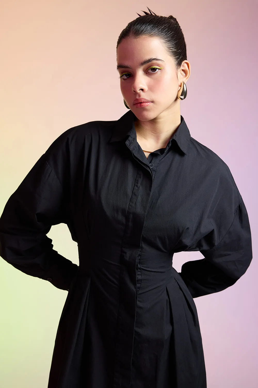 Black Cotton Shirt Dress