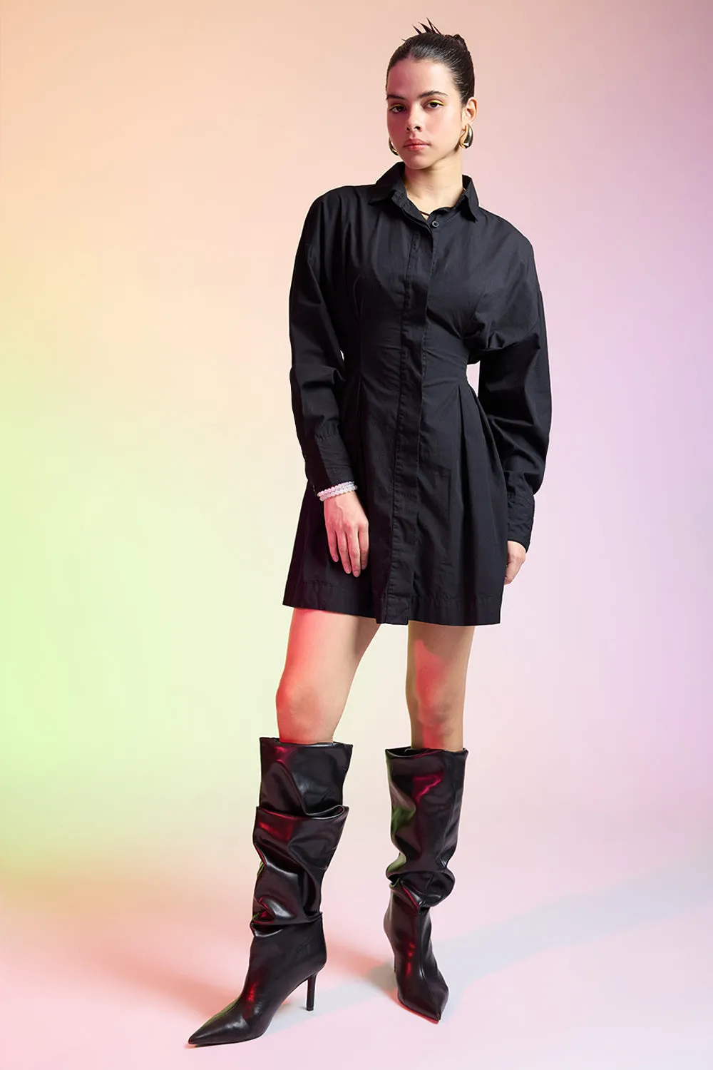 Black Cotton Shirt Dress