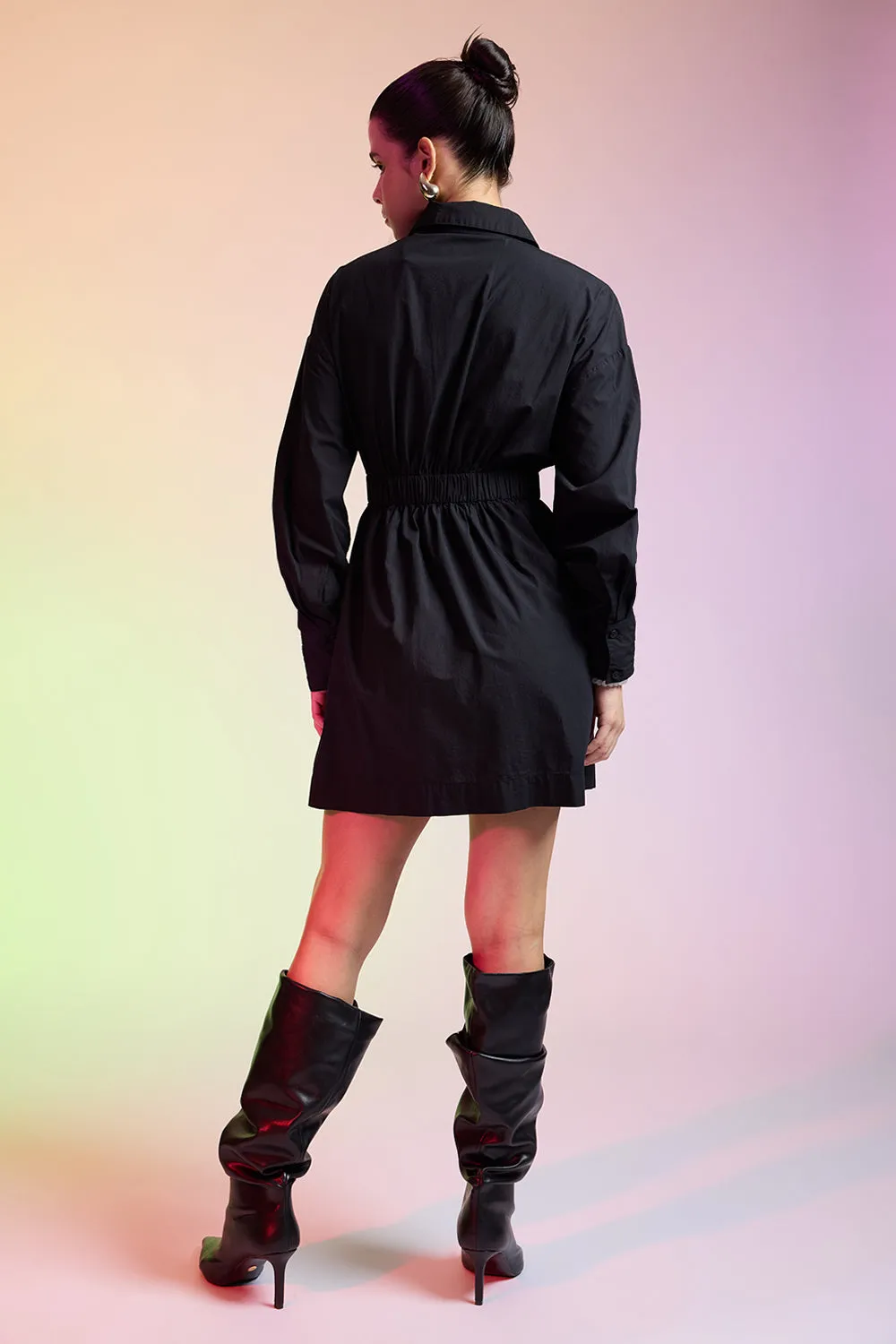 Black Cotton Shirt Dress