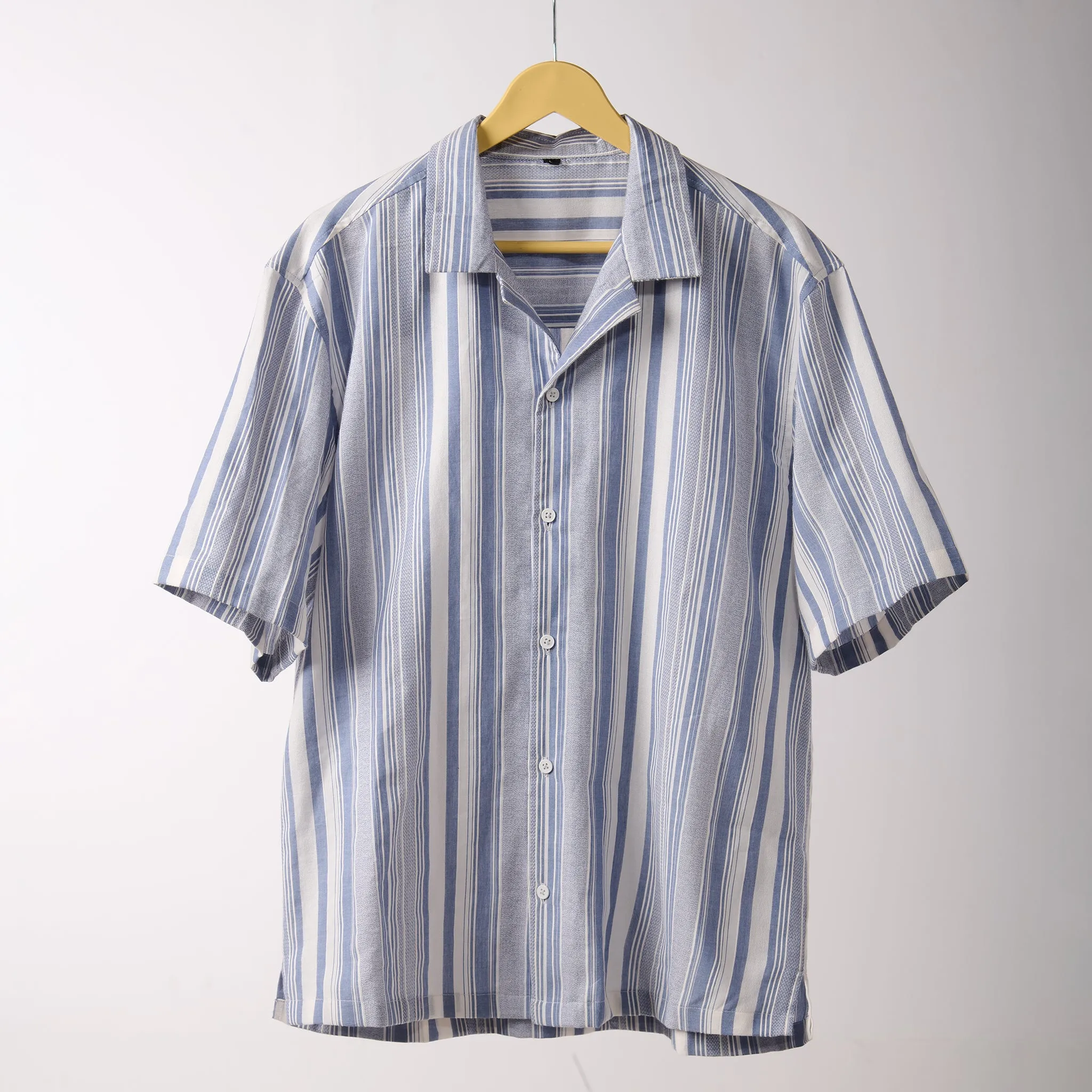 Blue Stripe Cotton Resort Shirt For Men