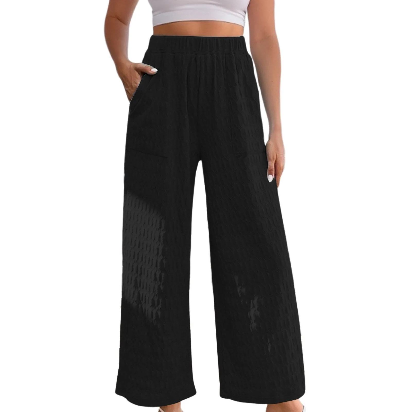 Casual Elastic Waistband Solid Color Pants