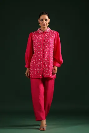 Cerise Pink Beads Embroidred Co-ord Set