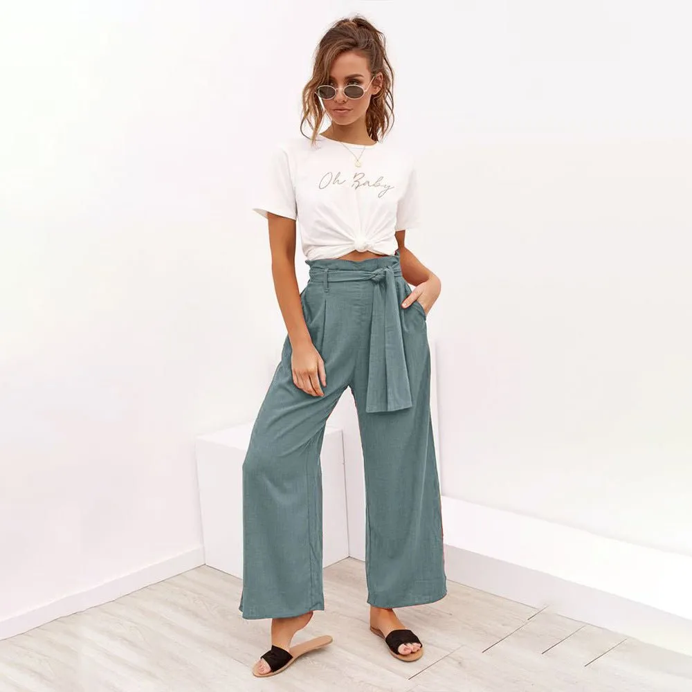 Cotton Linen High Waist Wide Leg Loose Pants