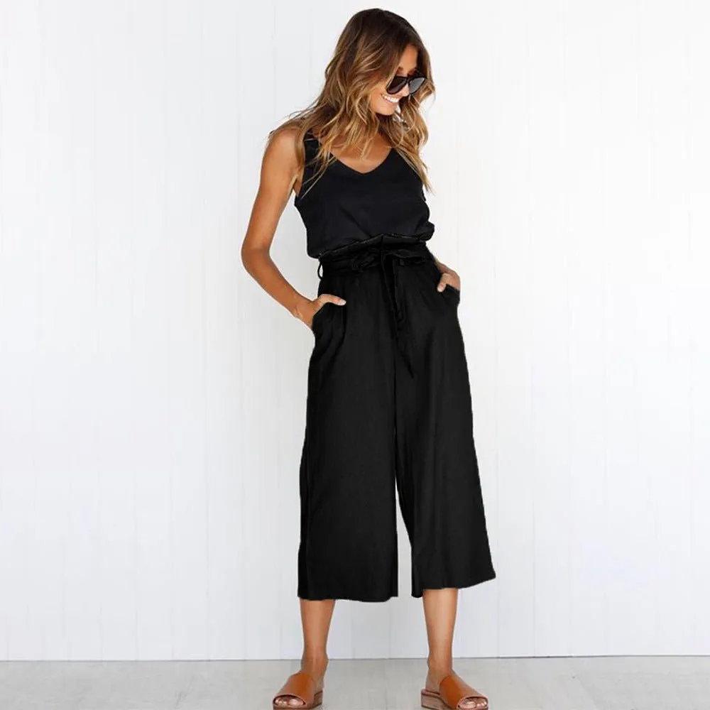 Cotton Linen High Waist Wide Leg Loose Pants