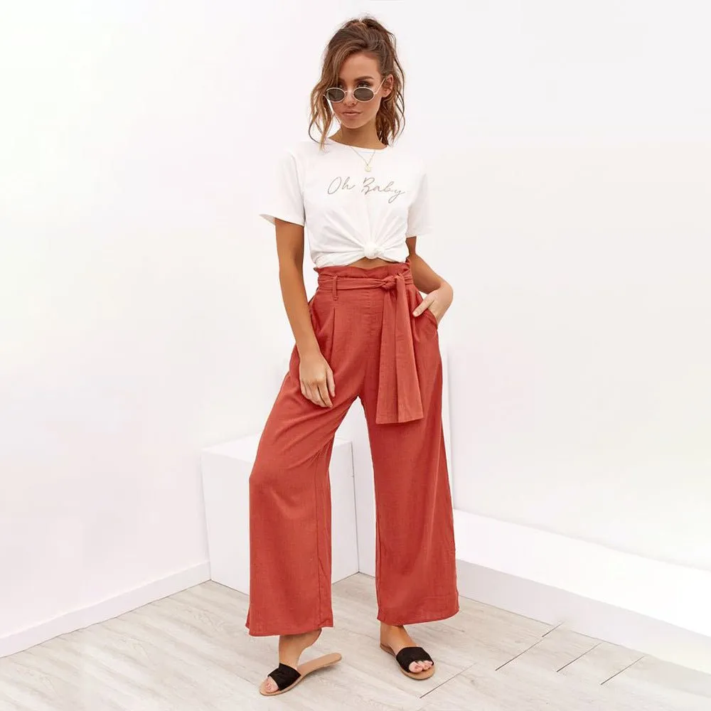 Cotton Linen High Waist Wide Leg Loose Pants