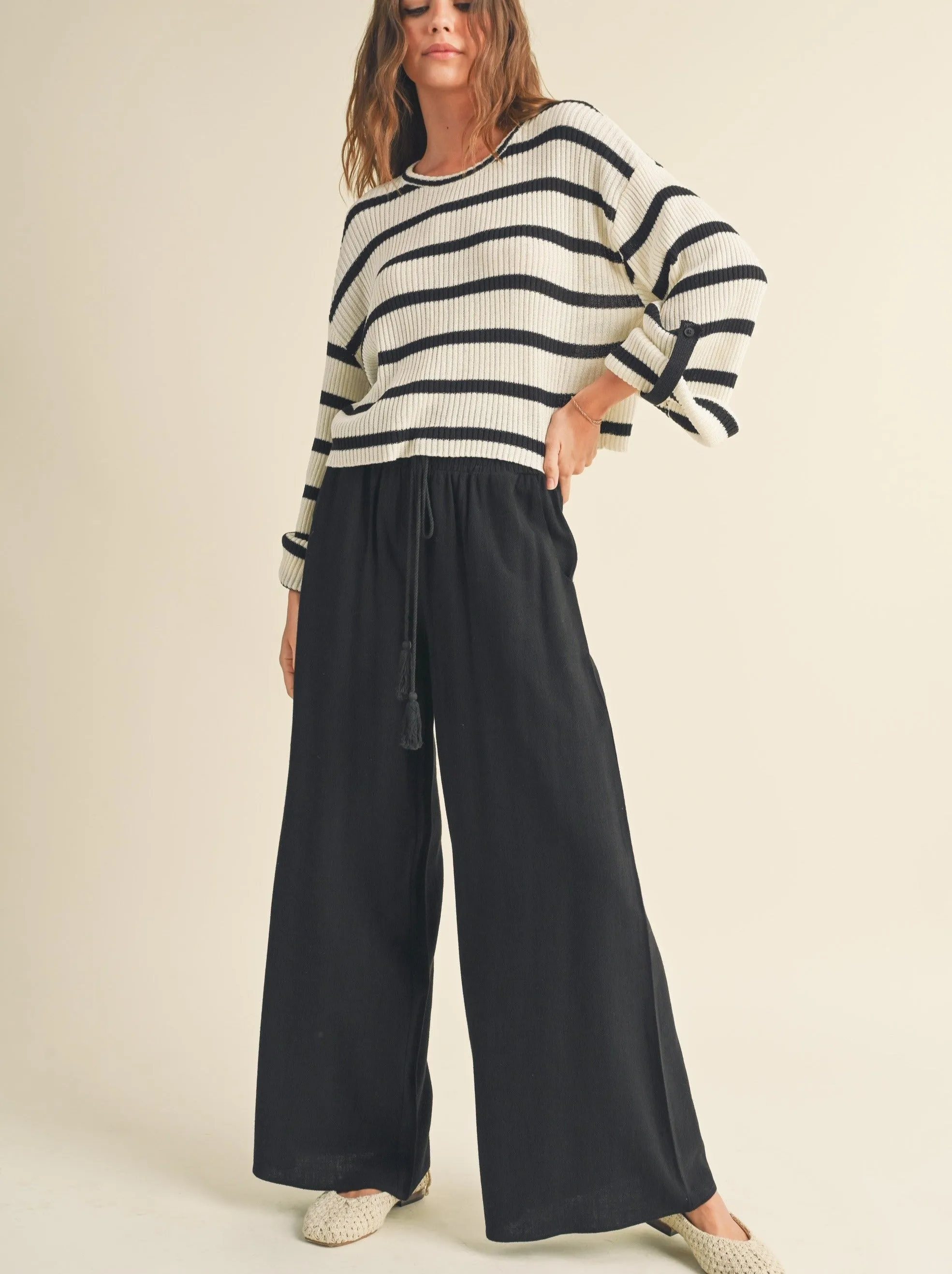 Cotton Linen Smocked Waist Pants