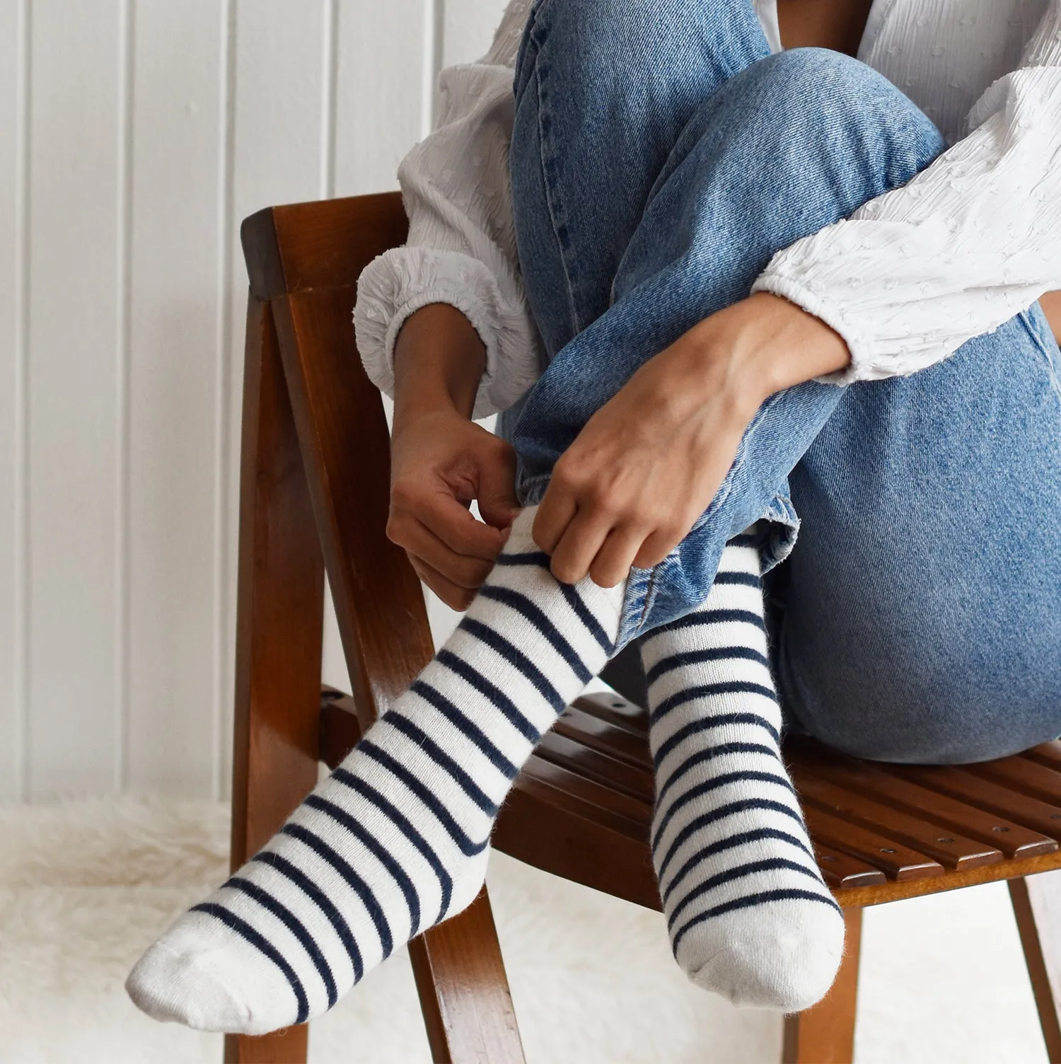 Cozy and Warm | Wool Socks | White Stripes