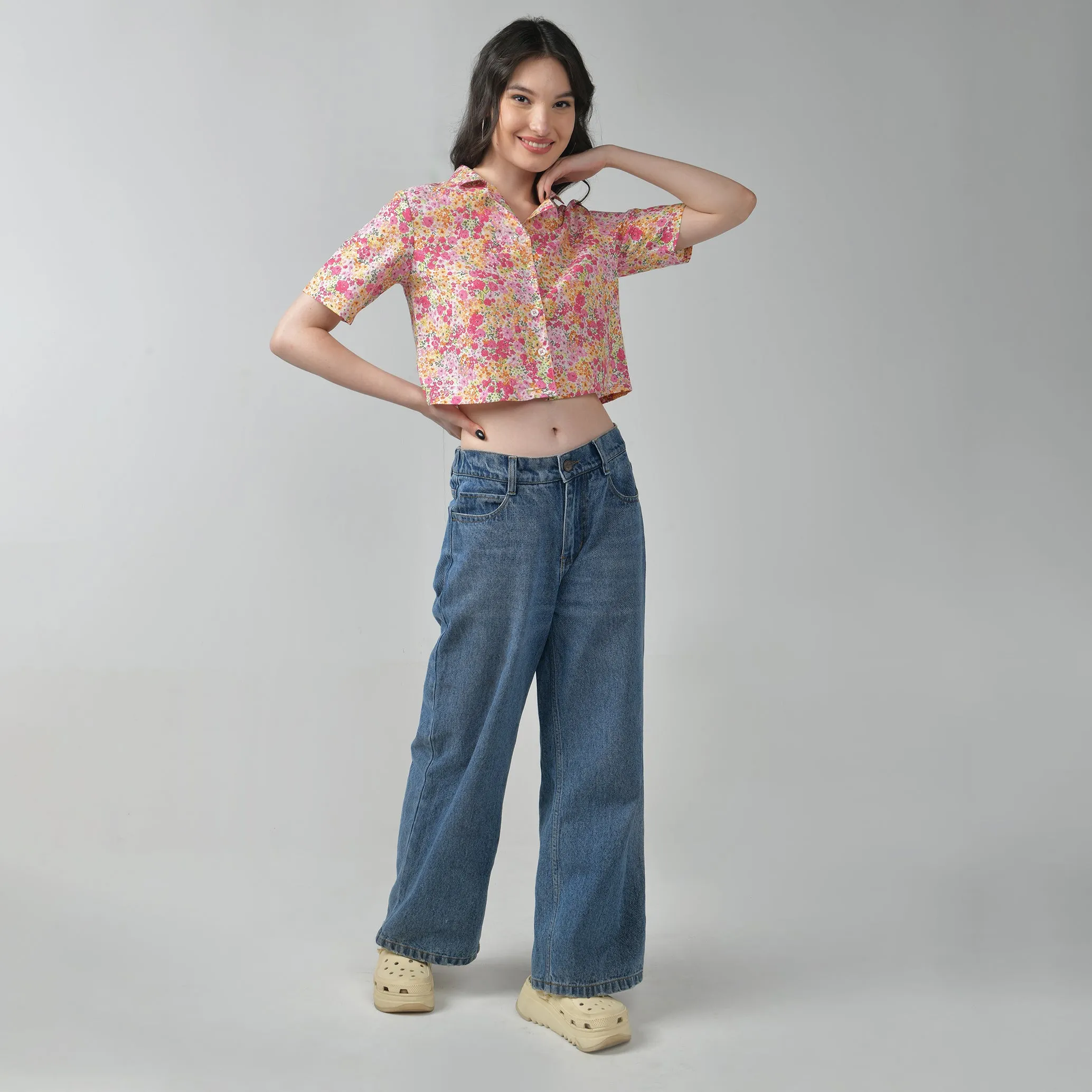 Crop boxy shirt for women - Pink