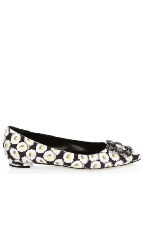 Crystal Brooch Floral Print Flats