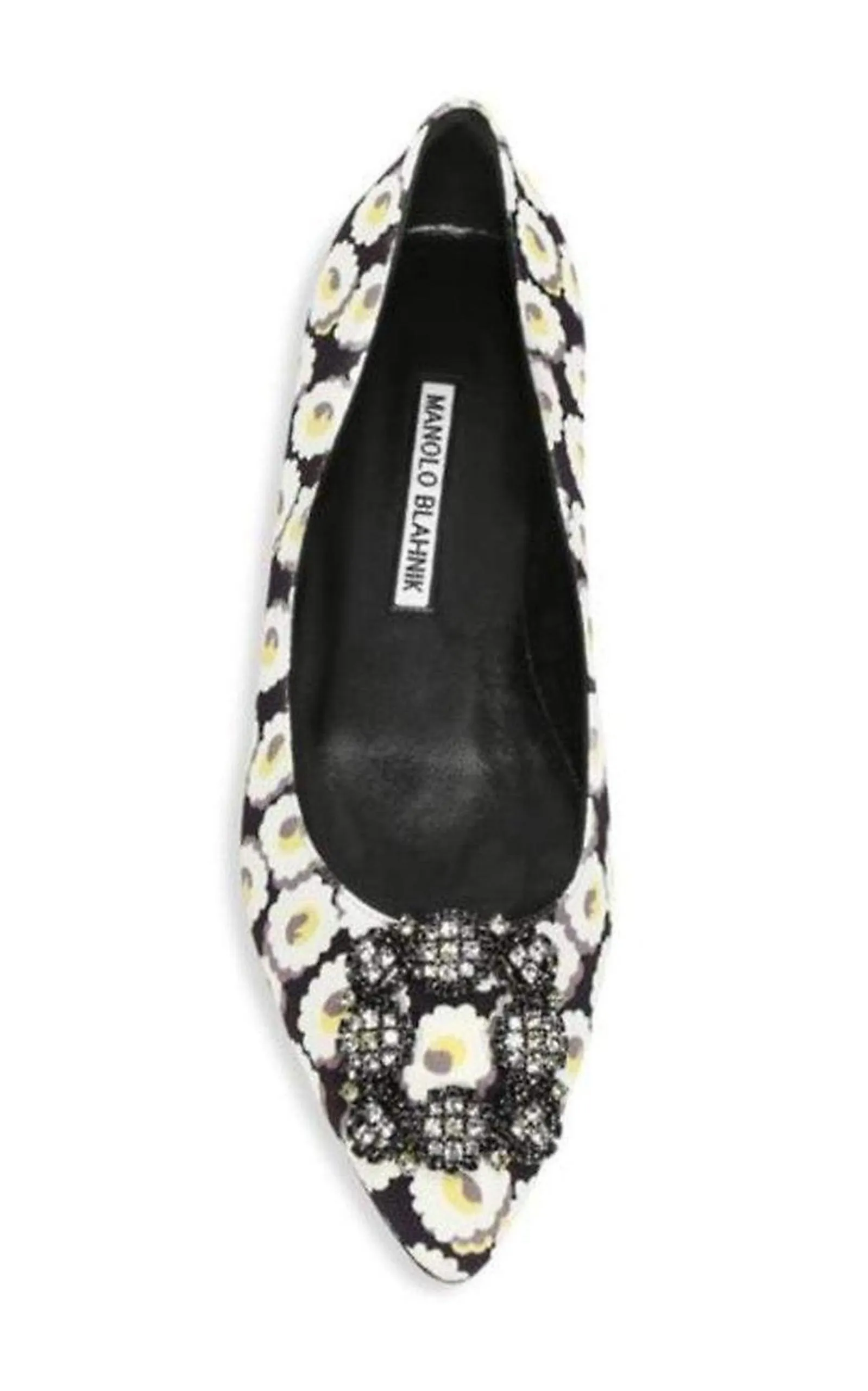 Crystal Brooch Floral Print Flats