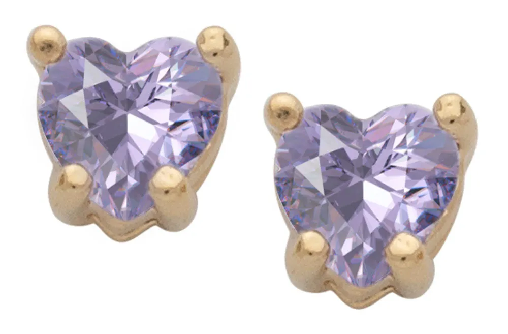 Cubic Zirconia Heart Birthstone Stud Earrings