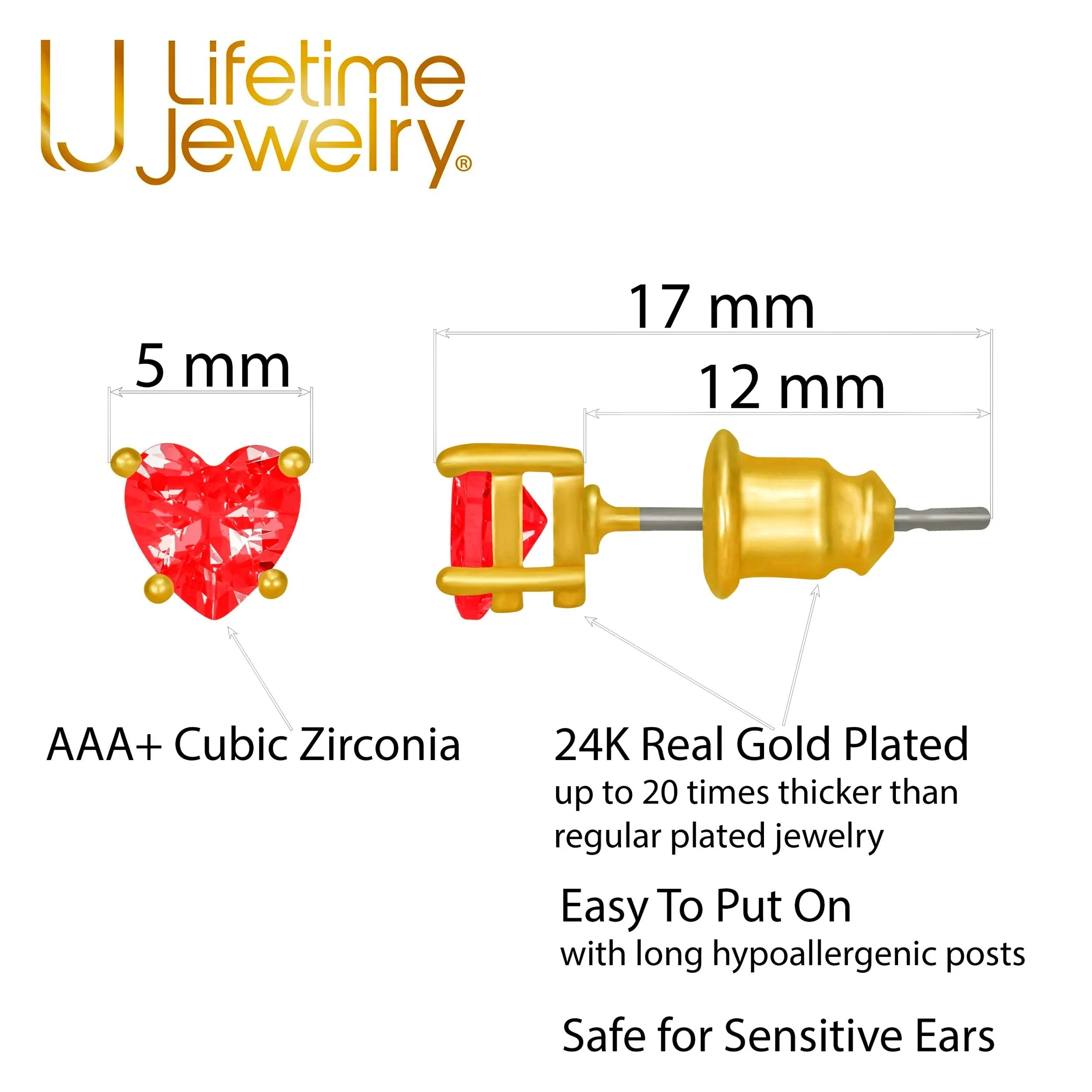 Cubic Zirconia Heart Birthstone Stud Earrings