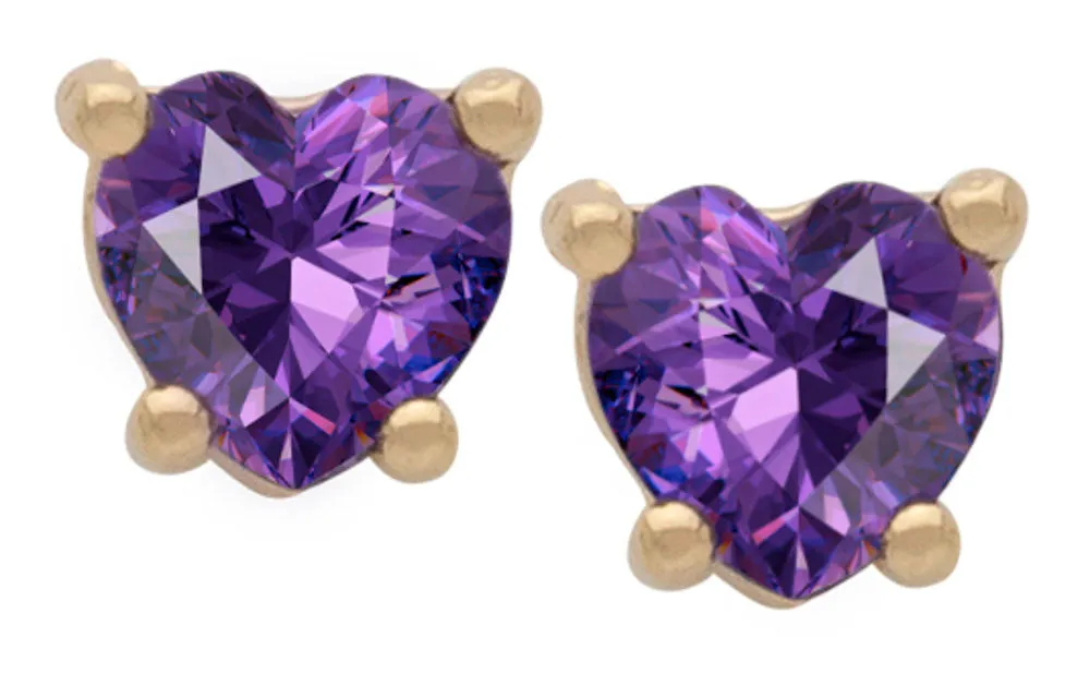 Cubic Zirconia Heart Birthstone Stud Earrings