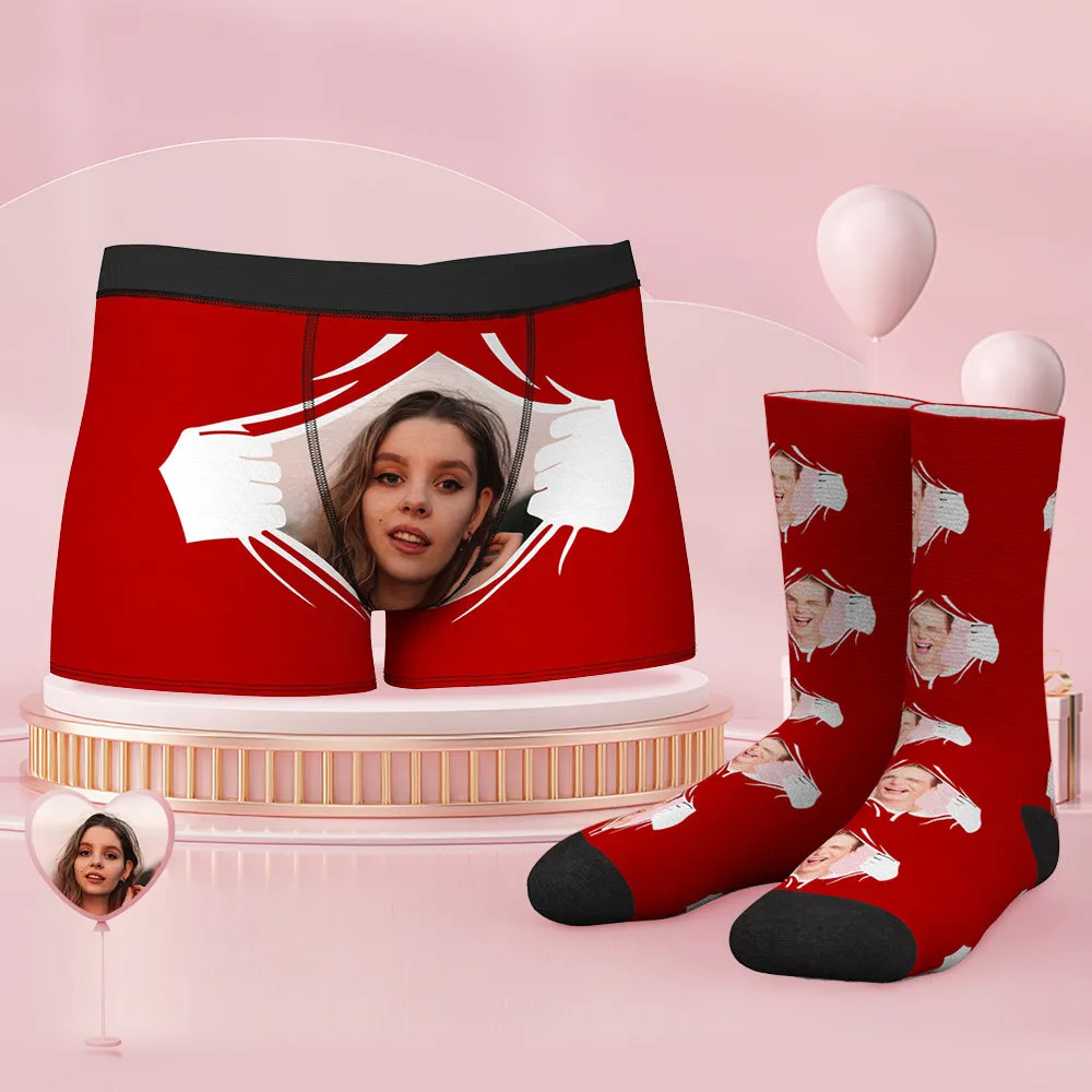 Custom Face Boxer Shorts And Socks Set