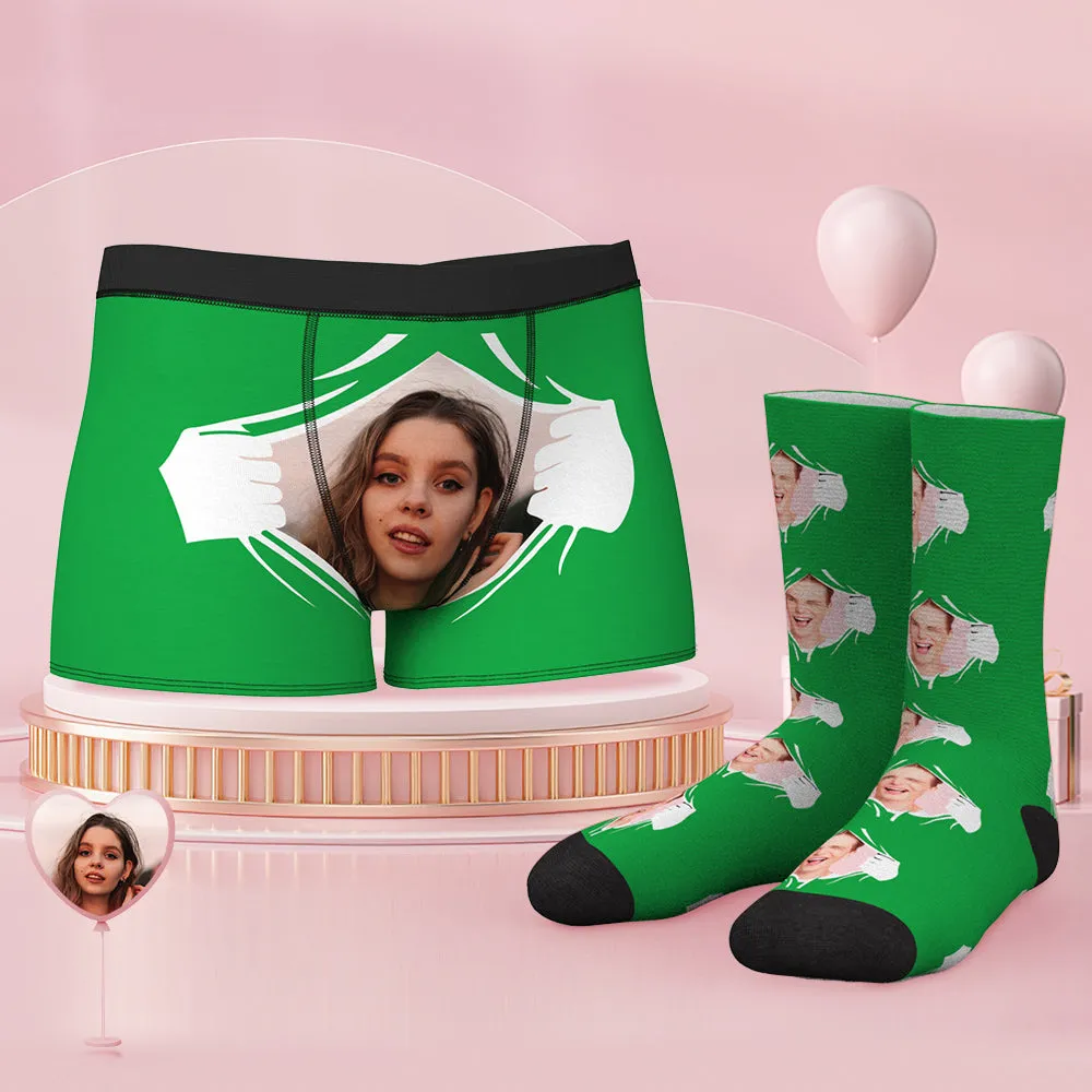 Custom Face Boxer Shorts And Socks Set