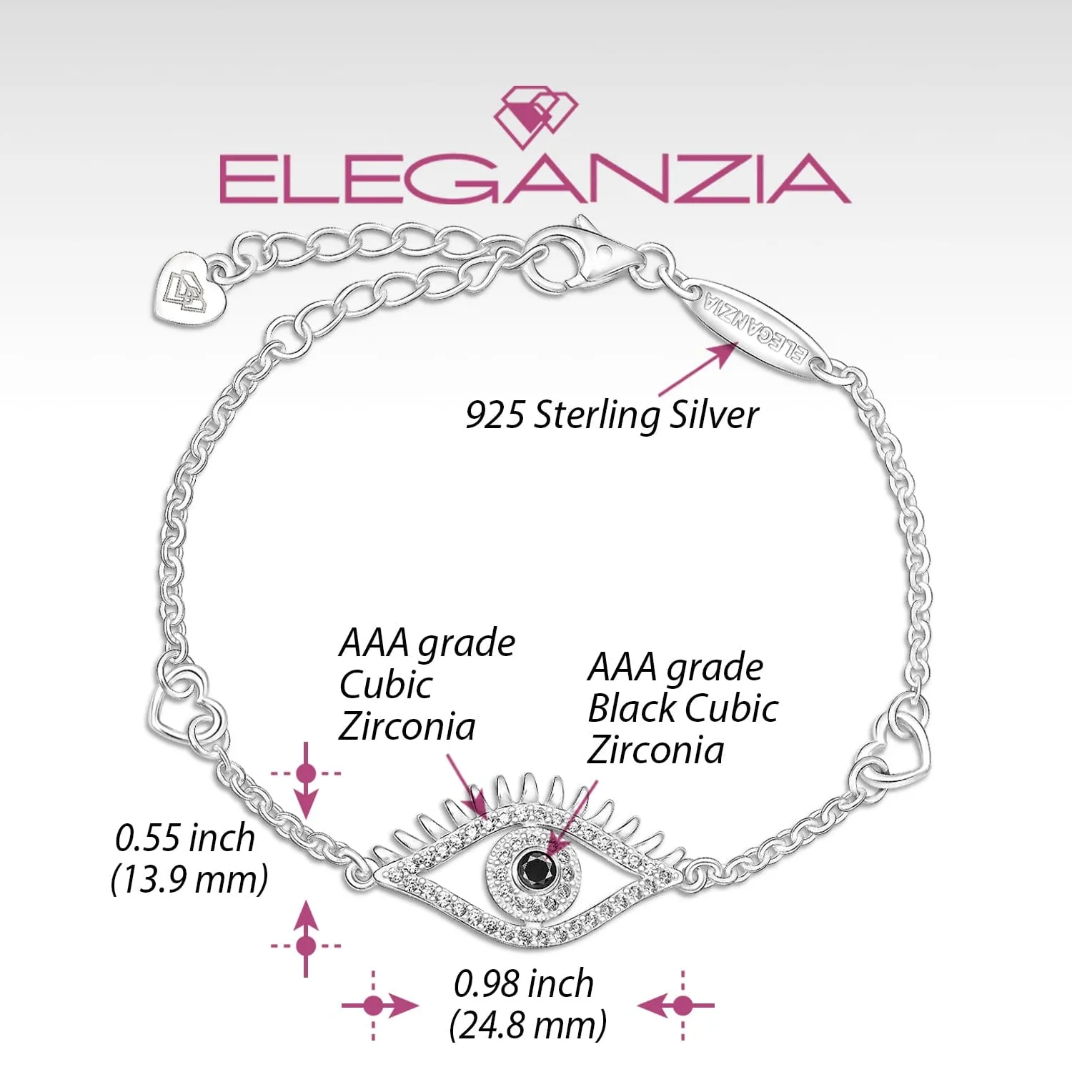 CZ Regal Evil Eye Bracelet with Lashes Sterling Silver