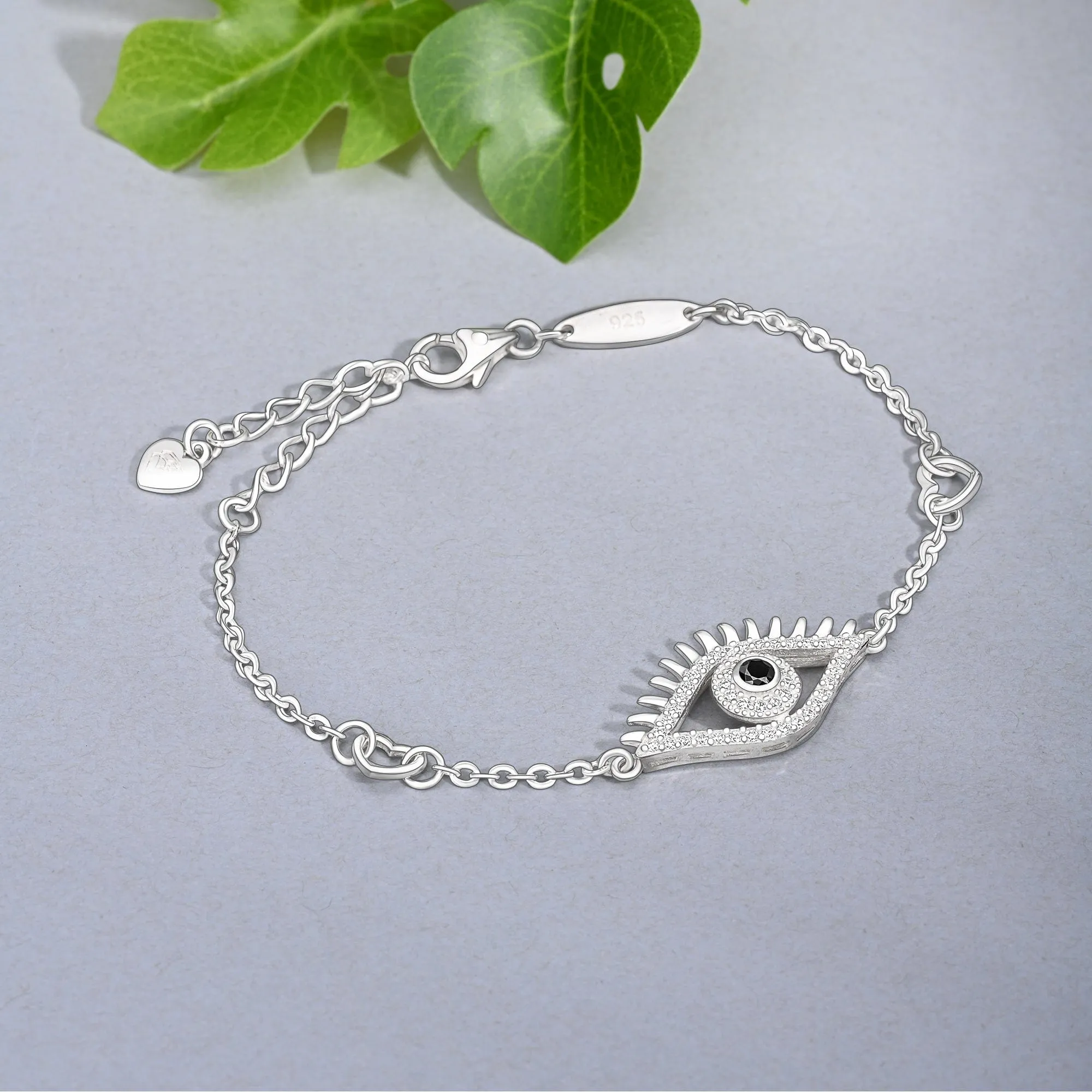 CZ Regal Evil Eye Bracelet with Lashes Sterling Silver