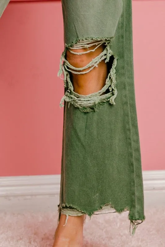 Distressed Vintage Washed Wide Leg Pants