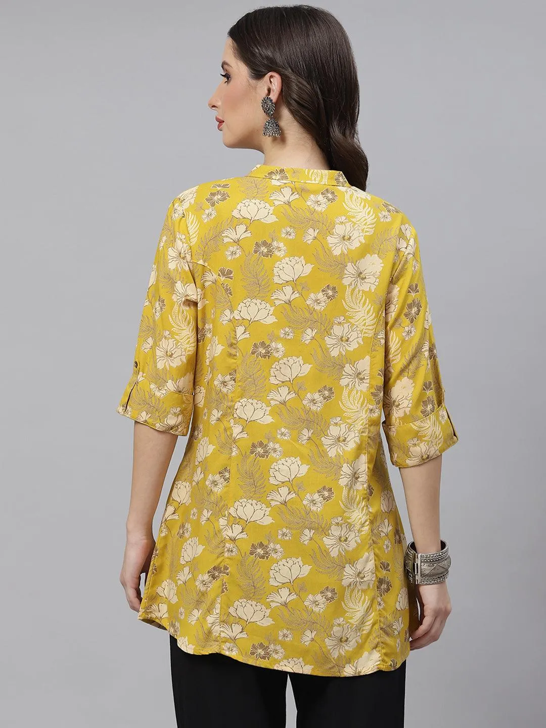 Divena Mustard Floral Rayon A-lineTop