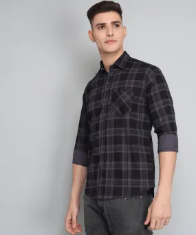 Exclusive TryBuy Premium Black Grey Check Cotton Button-Up Shirt for Men