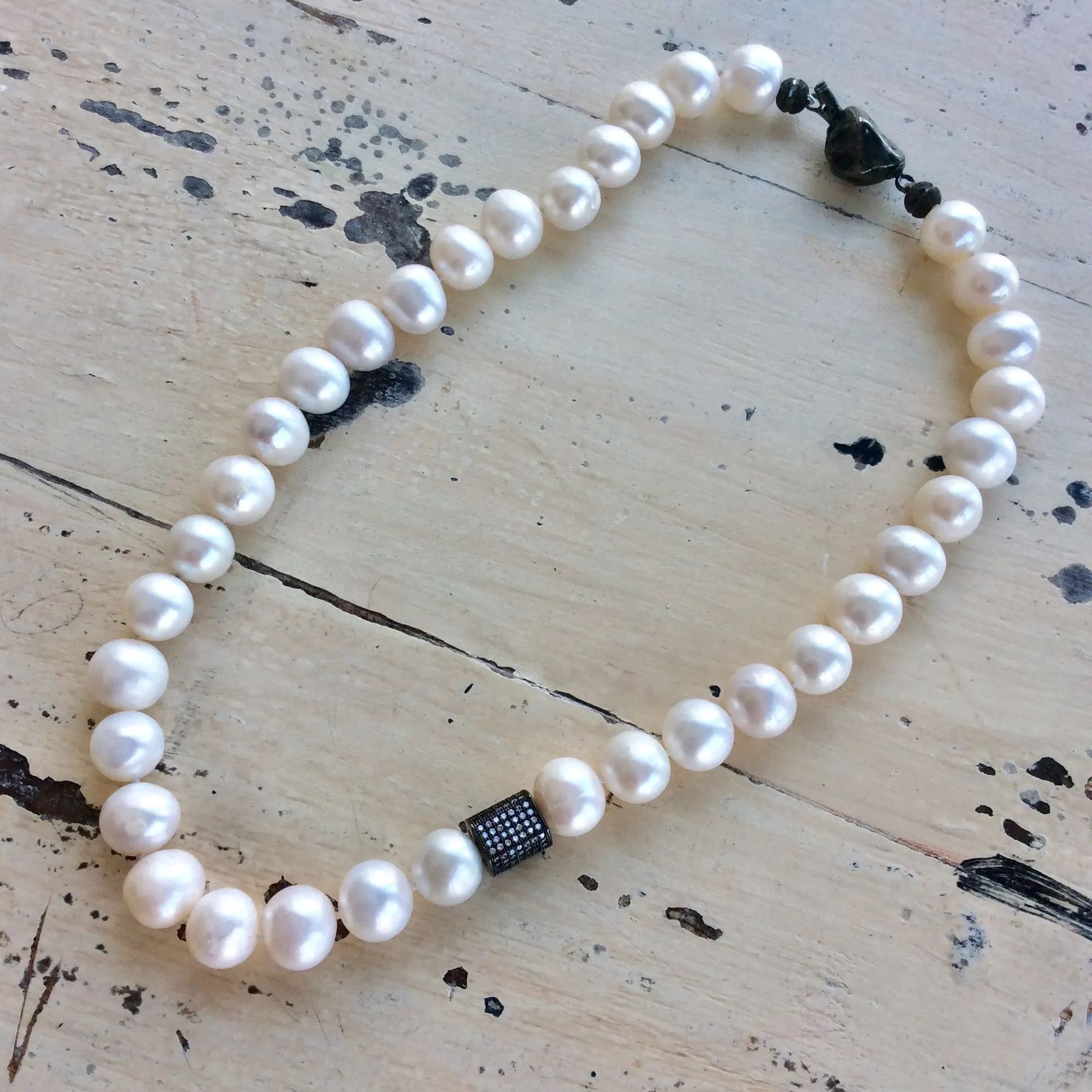 Freshwater Pearl Bridal Necklace, White Pearls Short Necklace, 16.5in