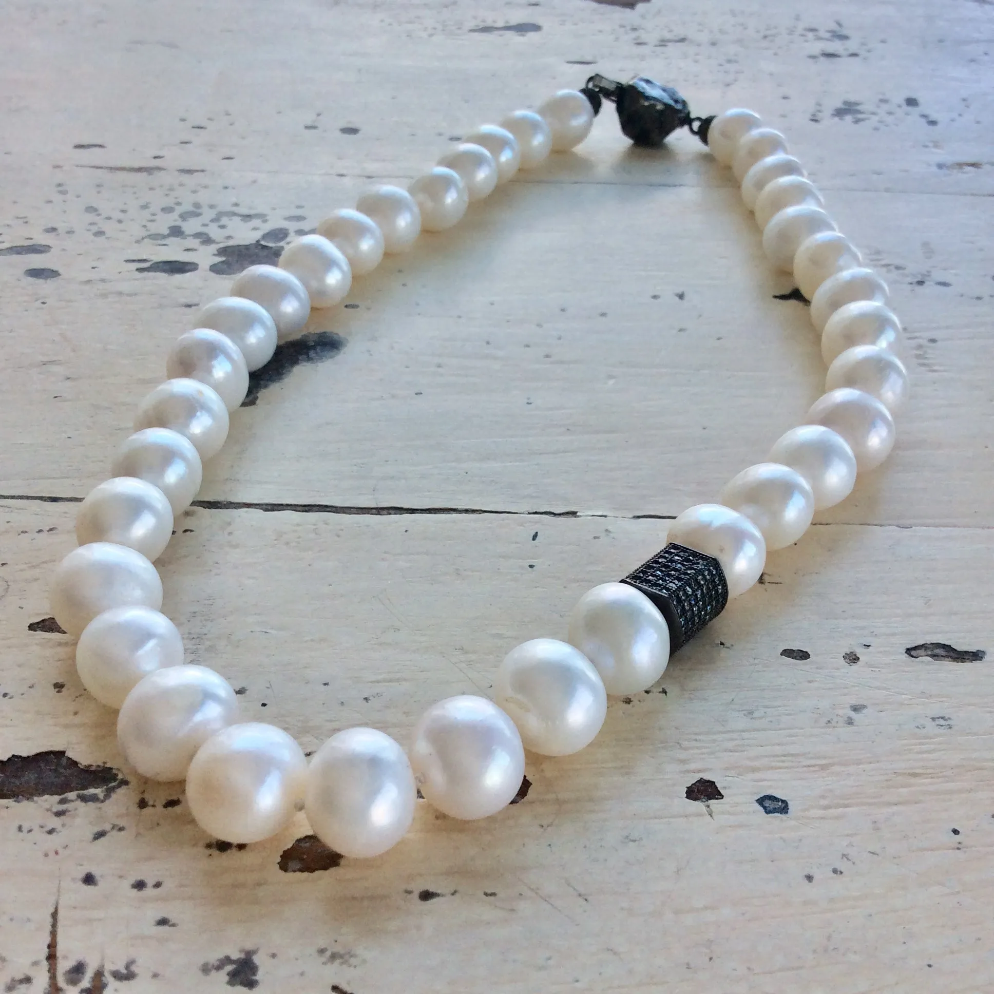 Freshwater Pearl Bridal Necklace, White Pearls Short Necklace, 16.5in