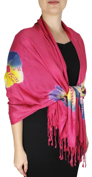 Fuchsia/Rainvbow Peach Couture Soft and Silky Vibrant Colored Tie Dye Pashmina Shawl