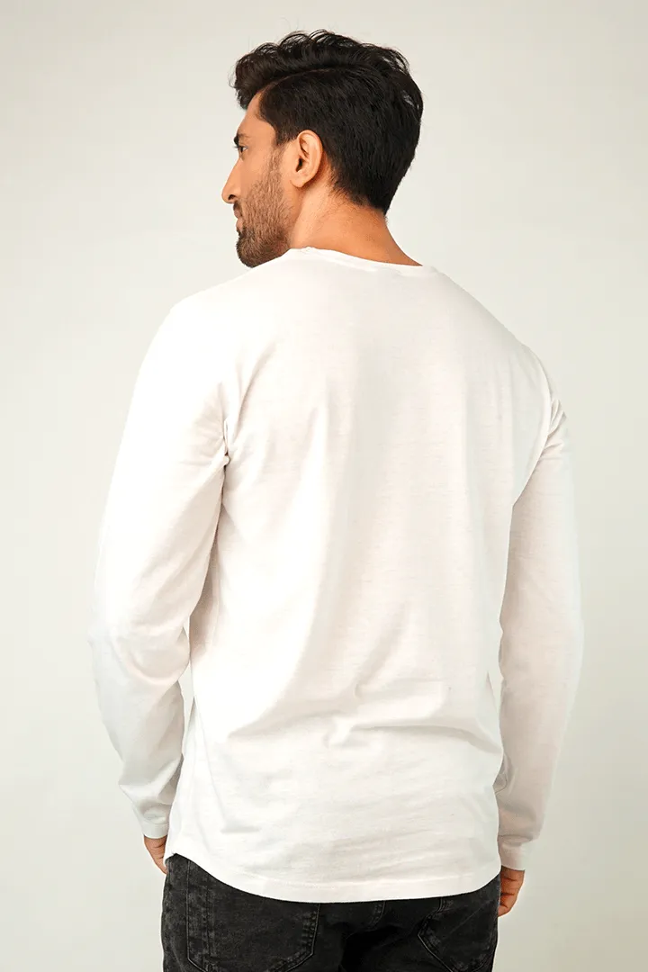 Full Sleeve Henley T-Shirt - White