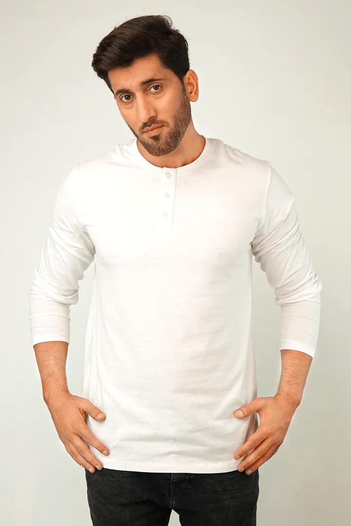 Full Sleeve Henley T-Shirt - White