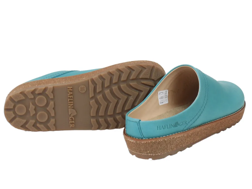 Haflinger Leather Clogs Travel Aqua