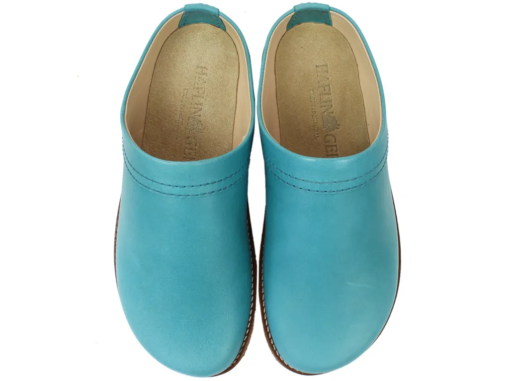 Haflinger Leather Clogs Travel Aqua