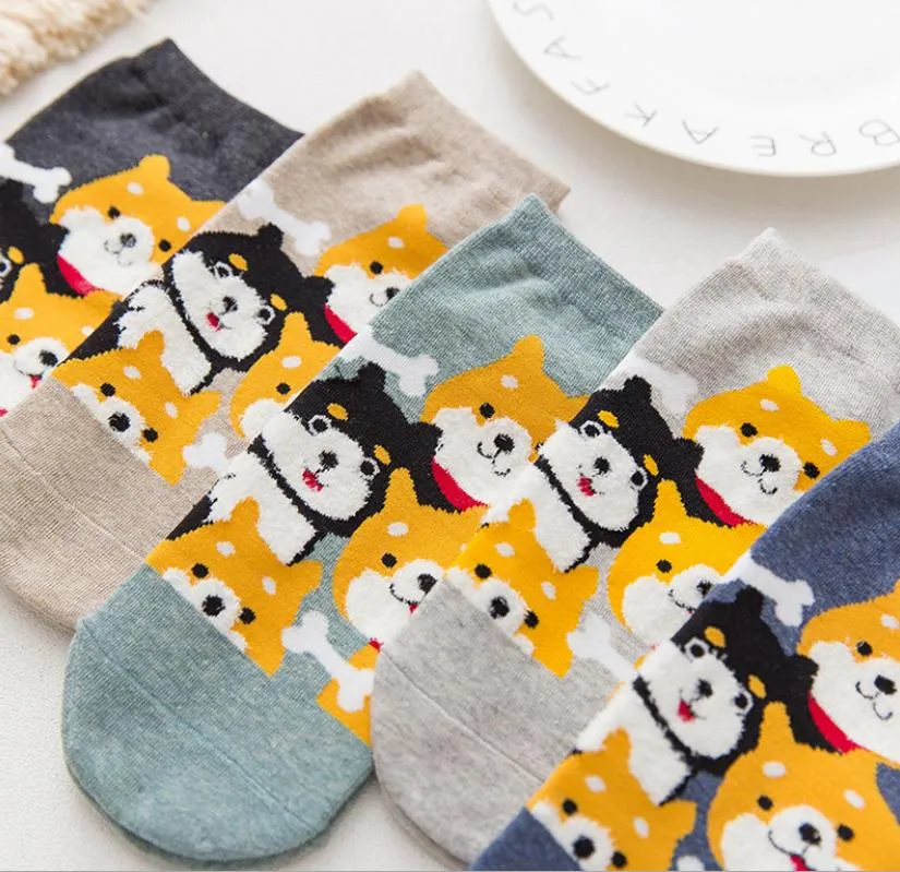 Kawaii Cute Ankle Socks - Puppies Grey