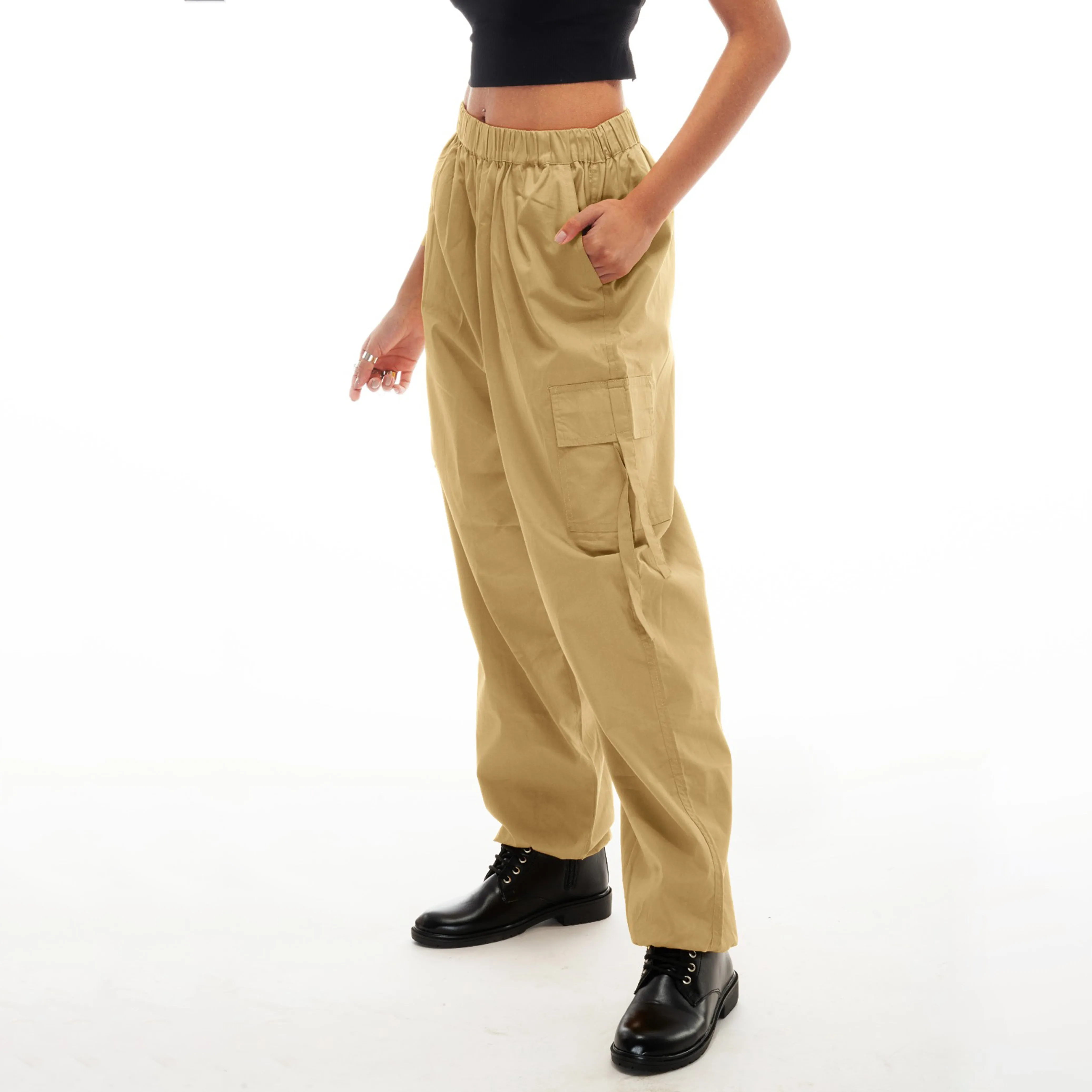 Khaki Cargo Parachute Pants