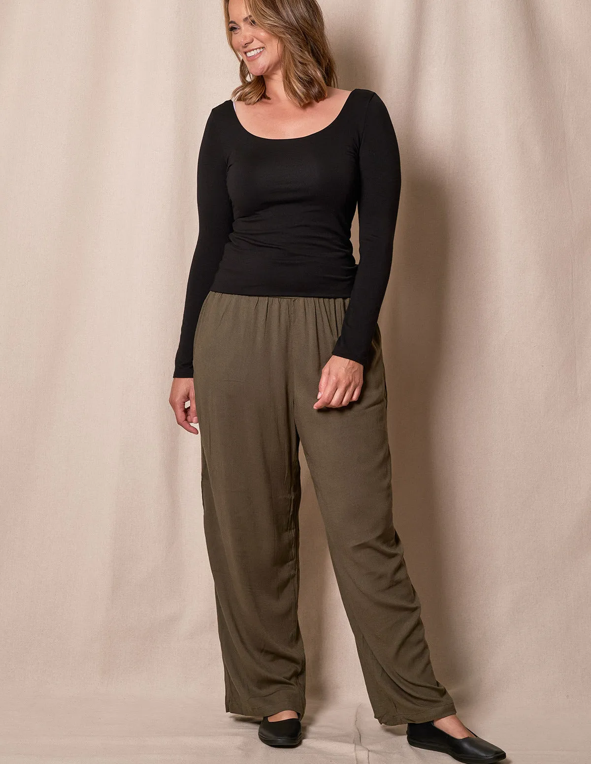 Linen / Bamboo Soft Waist Pants -  Olive