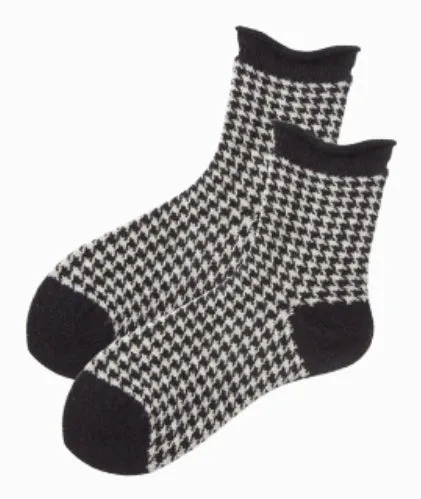 Loose Cuff Cotton Socks | Houndstooth