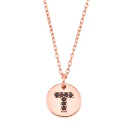 Magna | T Letter Necklace | Black CZ | Rose Gold Plated 925 Silver