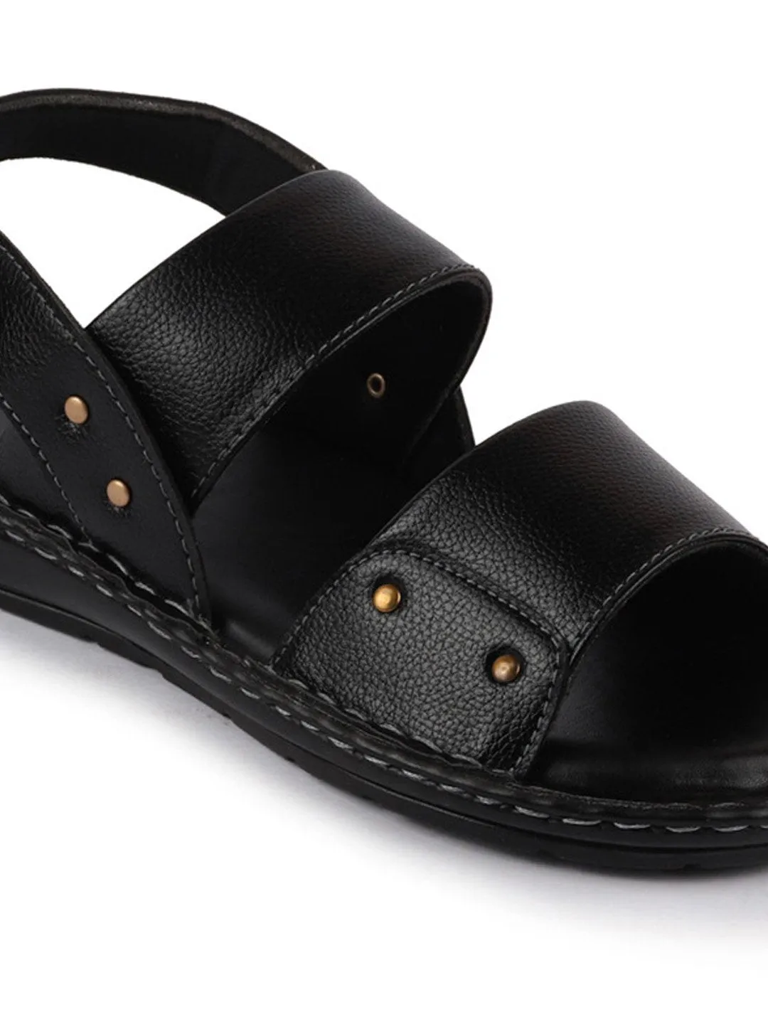 Men Black Formal Hook & Loop Outdoor Sandals