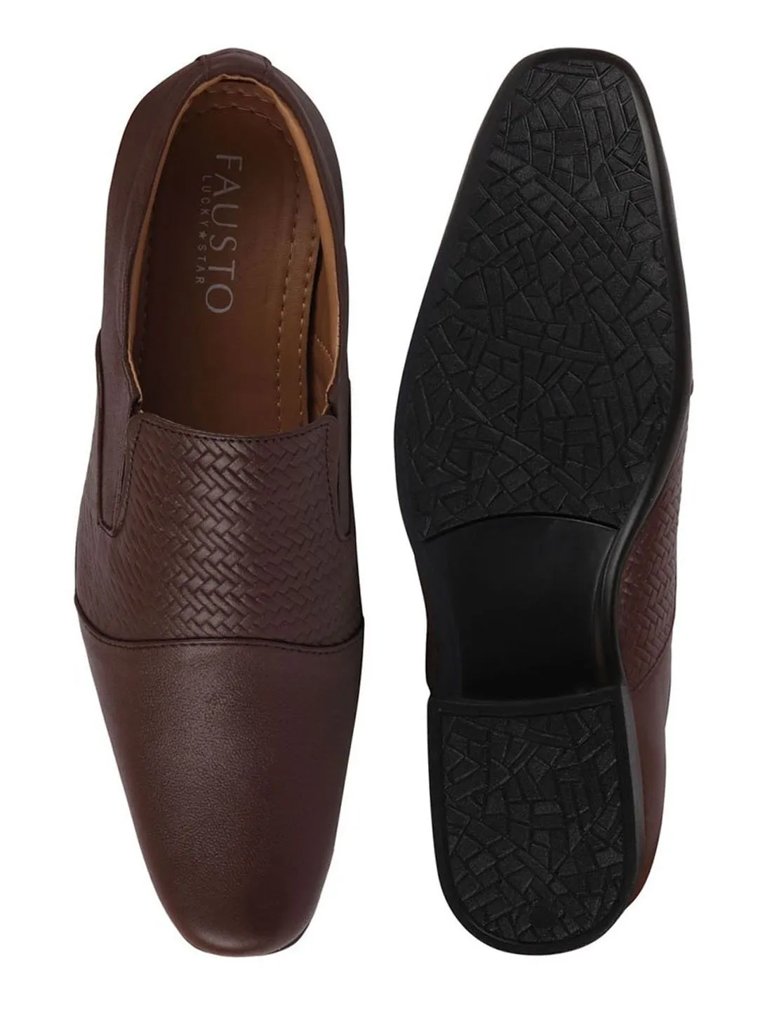 Men Brown Formal Leather Slip On Shoes